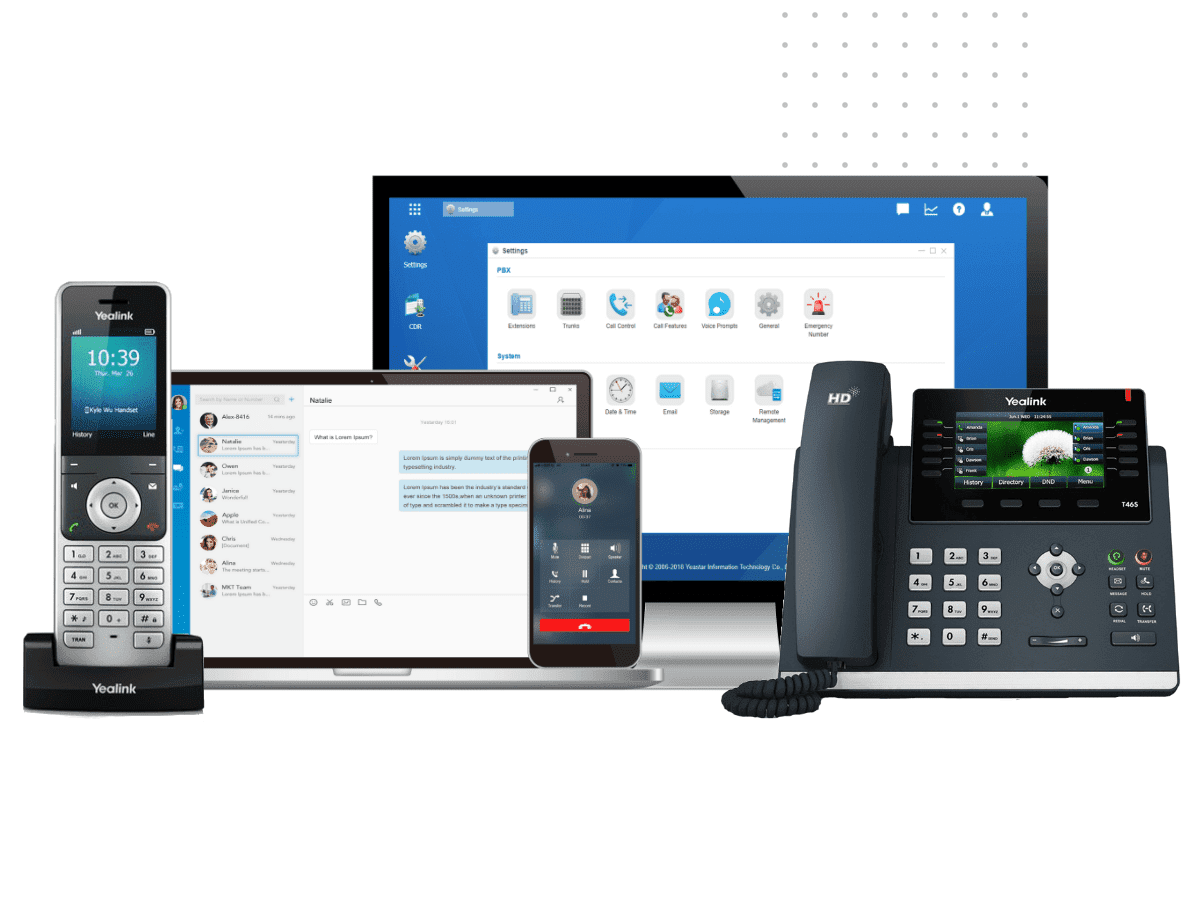 The DSL Telecom Cloud Phone System shown on the multiple devices that it can be used on 