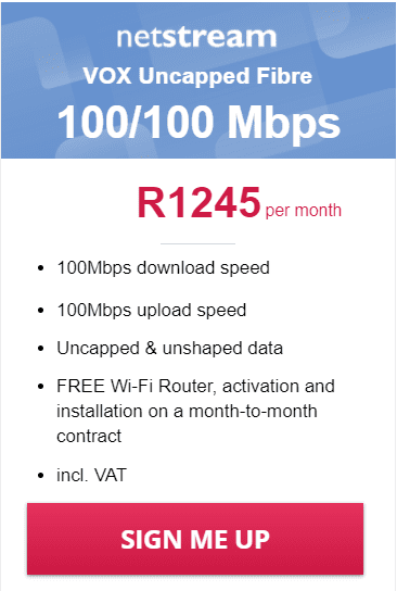 Vox Netstream Fibre 100/100 Mbps Package