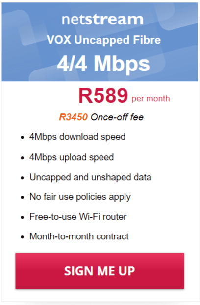 Vox Netstream Fibre 4/4Mbps Package