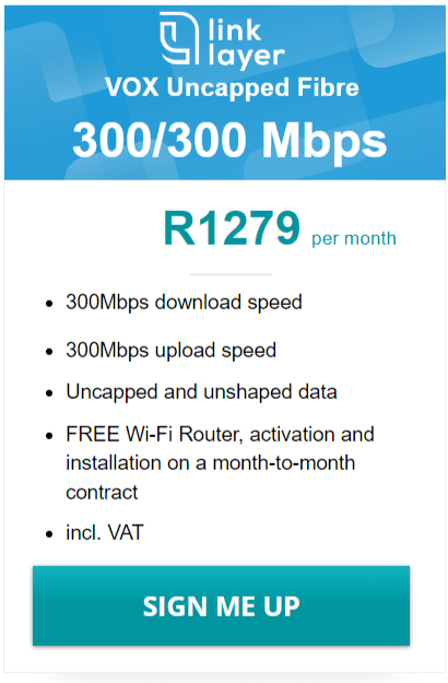 Vox Link Layer Fibre 300/300 Mbps Package