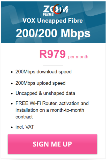 Vox Zoom Fibre 200/200 Mbps Package