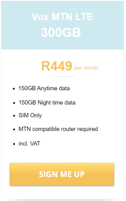 Vox MTN LTE 300GB Package