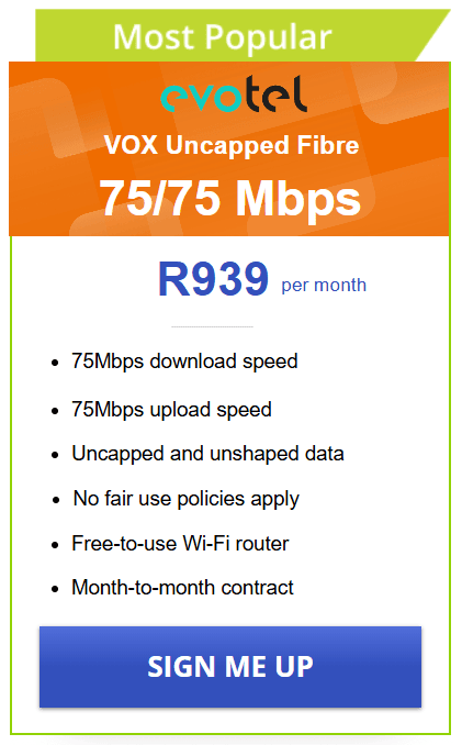 Vox Evotel Fibre 75/75 Mbps Package