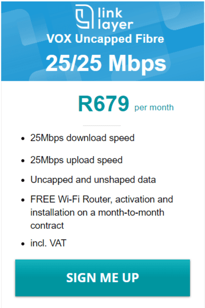 Vox Link Layer Fibre 25/25 Mbps Package