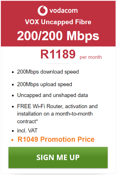 Vox Fibre 200/200Mbps Package