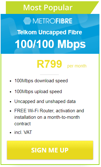 Telkom Fibre 100/100Mbps Package