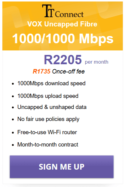 Vox TT Connect Fibre 1000/1000Mbps Package