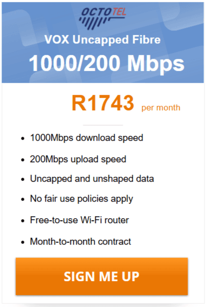 Vox Octotel Fibre 1000/200 Mbps Package