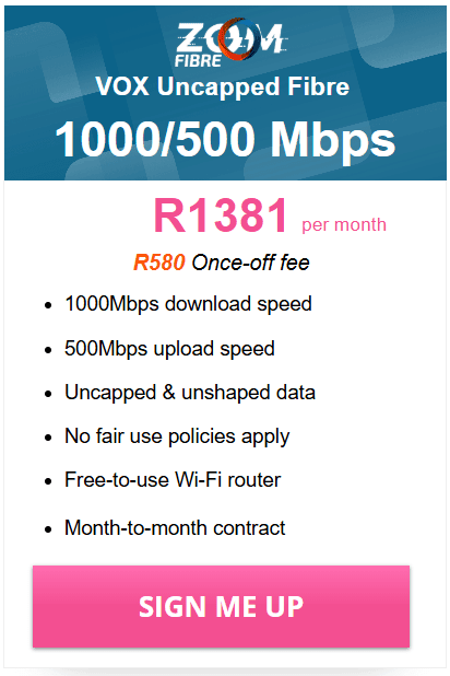 Vox Zoom Fibre 1000/500 Mbps Package