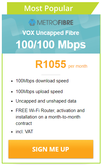 Vox MFN Fibre 100/100 Mbps Package