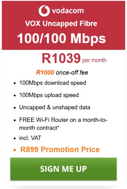 Vox Fibre 100/100Mbps Package