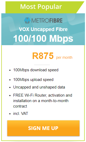 Vox Over Metrofibre Networx 100/100 Mbps deal