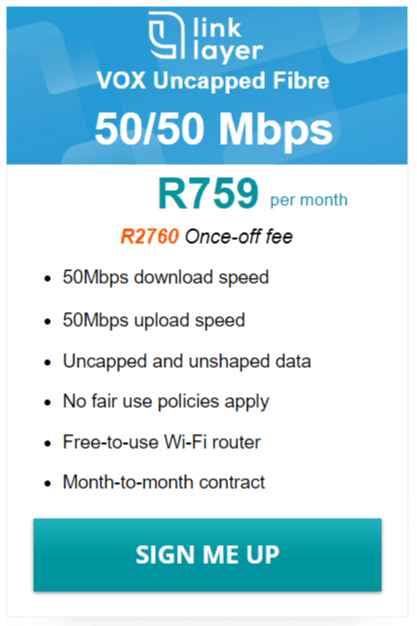 Vox Link Layer Fibre 50/50 Mbps Package
