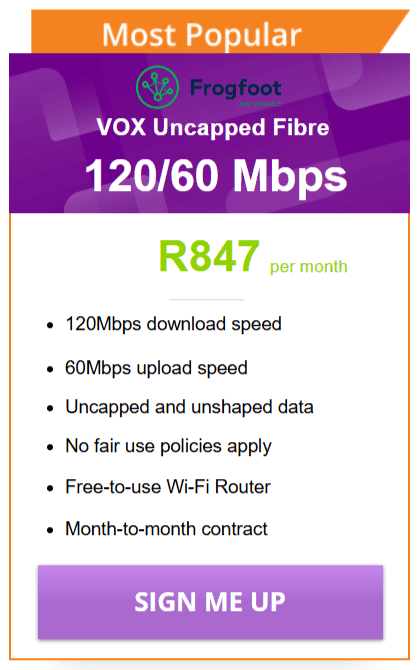 Vox Fibre 120/60Mbps Package