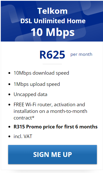 Telkom DSL 10Mbps Package