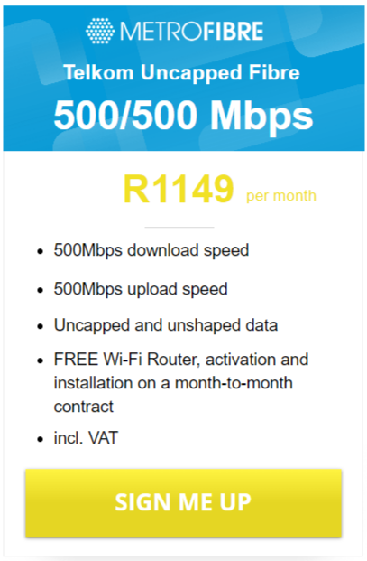 Telkom Fibre 500/500Mbps Package