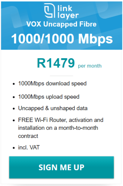 Vox Link Layer Fibre 1000/1000 Mbps Package