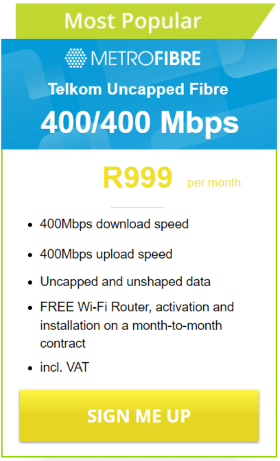 Telkom Fibre 400/400Mbps Package