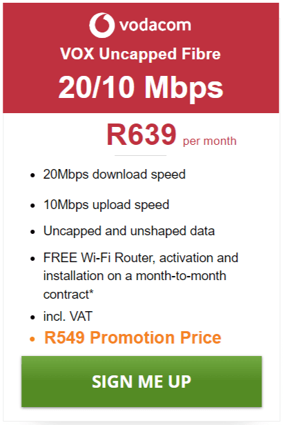 Vox Fibre 20/10Mbps Package