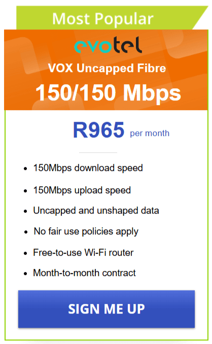 Vox Evotel Fibre  150/150 Mbps Package