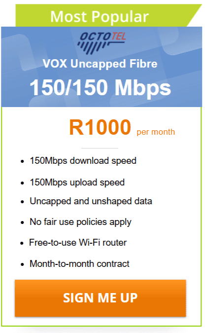 Vox Octotel Fibre 150/150 Mbps Package