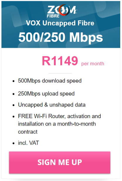 Vox Zoom Fibre 500/250 Mbps Package