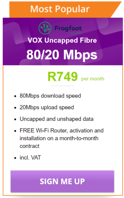 Vox Fibre 80/20Mbps Package