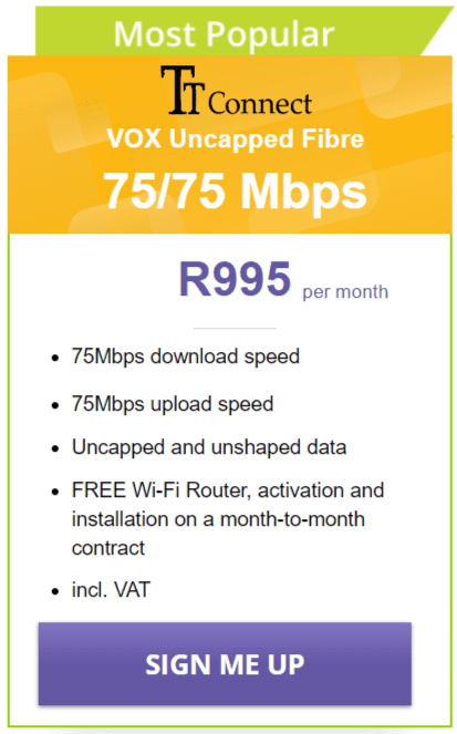 Vox TT Connect Fibre 75/75 Mbps Package