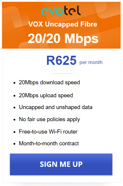 Vox Evotel Fibre 20/20 Mbps Package