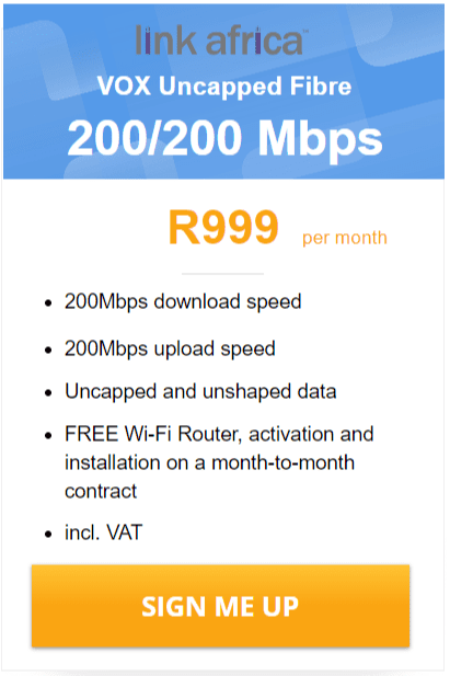 Vox Link Africa Fibre 200/200 Mbps Package