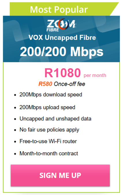 Vox Zoom Fibre 200/200 Mbps Package