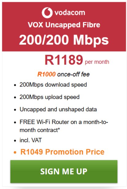 Vox Fibre 200/200Mbps Package