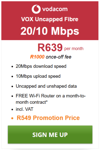 Vox Fibre 20/10Mbps Package