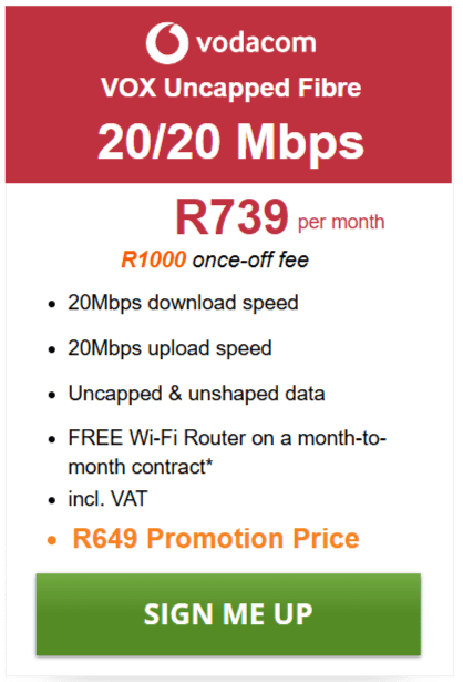 Vox Fibre 20/20Mbps Package