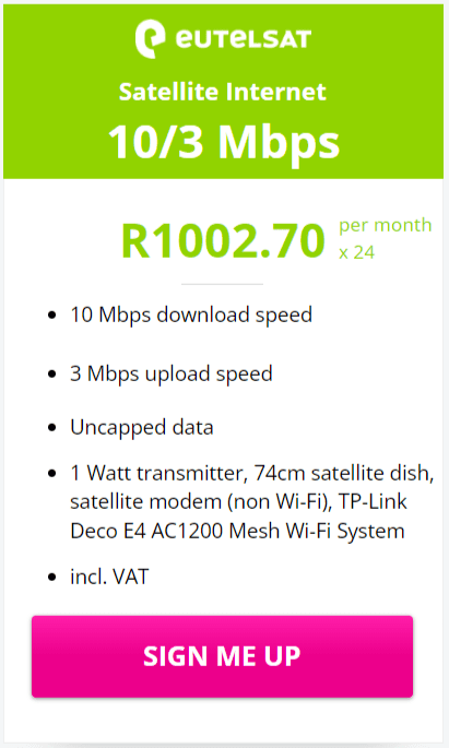 Eutelsat 10/3 Mbps Satellite Deal