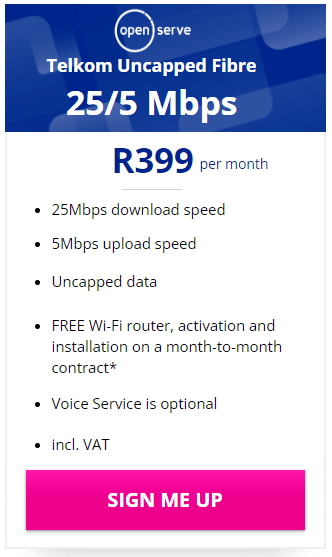 Telkom Fibre 25/5Mbps Package