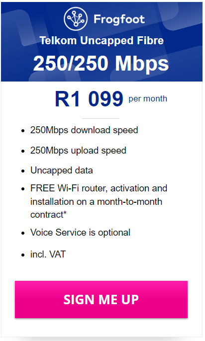Telkom Frogfoot Fibre 250/250Mbps Package