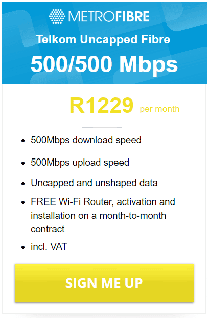 Telkom Fibre 500/500Mbps Package
