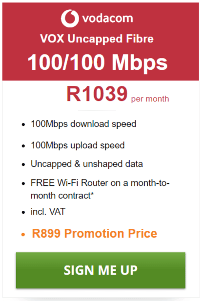 Vox Fibre 100/100Mbps Package