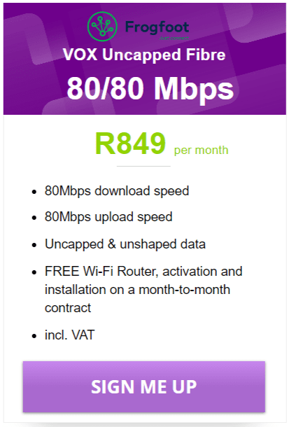 Vox Fibre 80/80Mbps Package