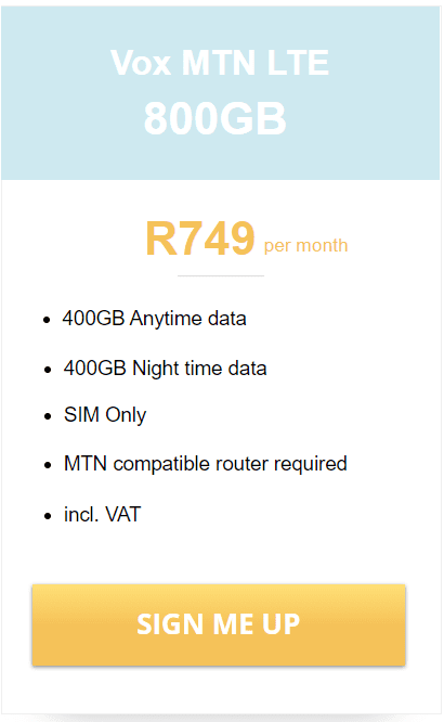 Vox MTN LTE 800GB Package