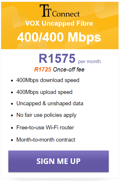 Vox TT Connect Fibre 400/400 Mbps Package