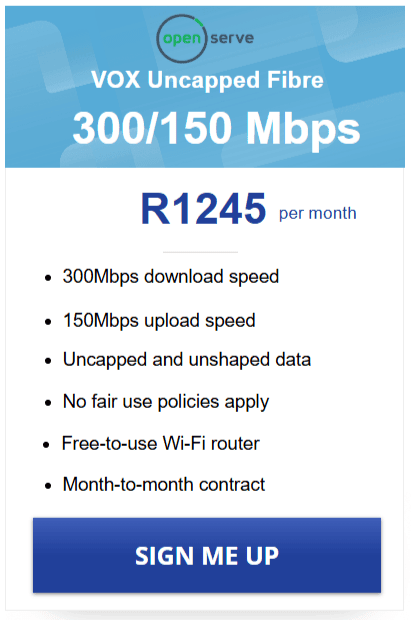 Vox FTTH Openserve 300/150Mbps