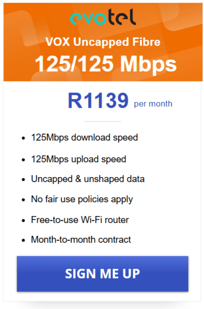 Vox Evotel Fibre 125/125 Mbps Package