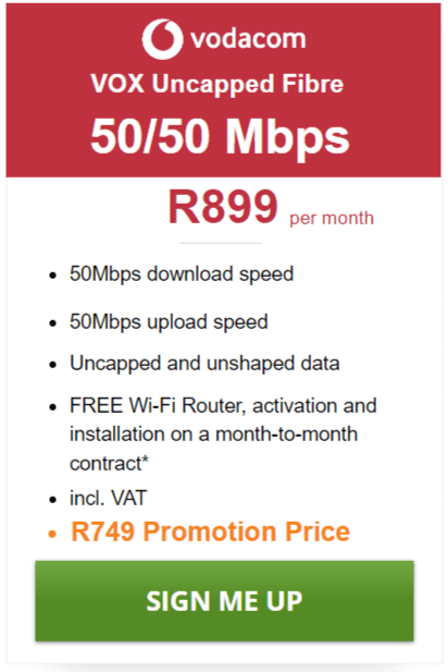 Vox Fibre 50/50Mbps Package