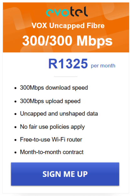 Vox Evotel Fibre 300/300 Mbps Package