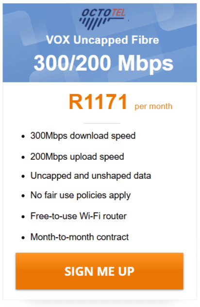 Vox Octotel Fibre 300/200 Mbps Package