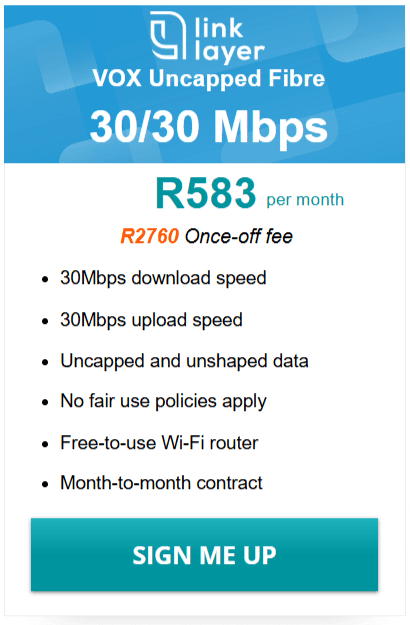 Vox Link Layer Fibre 30/30 Mbps Package