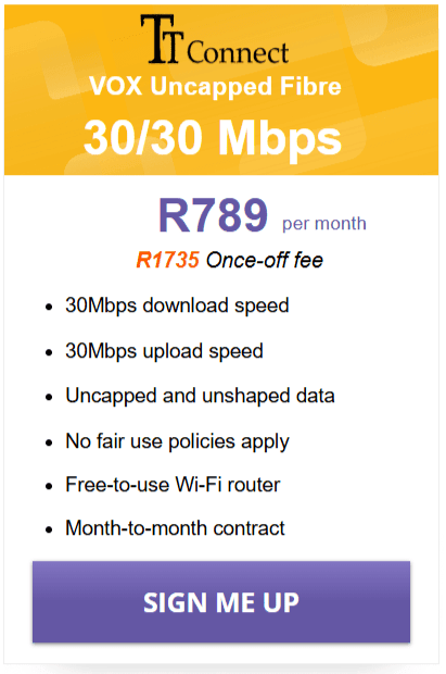 Vox TT Connect Fibre 30/30 Mbps Package