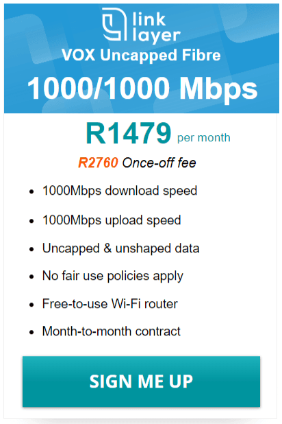 Vox Link Layer Fibre 1000/1000 Mbps Package